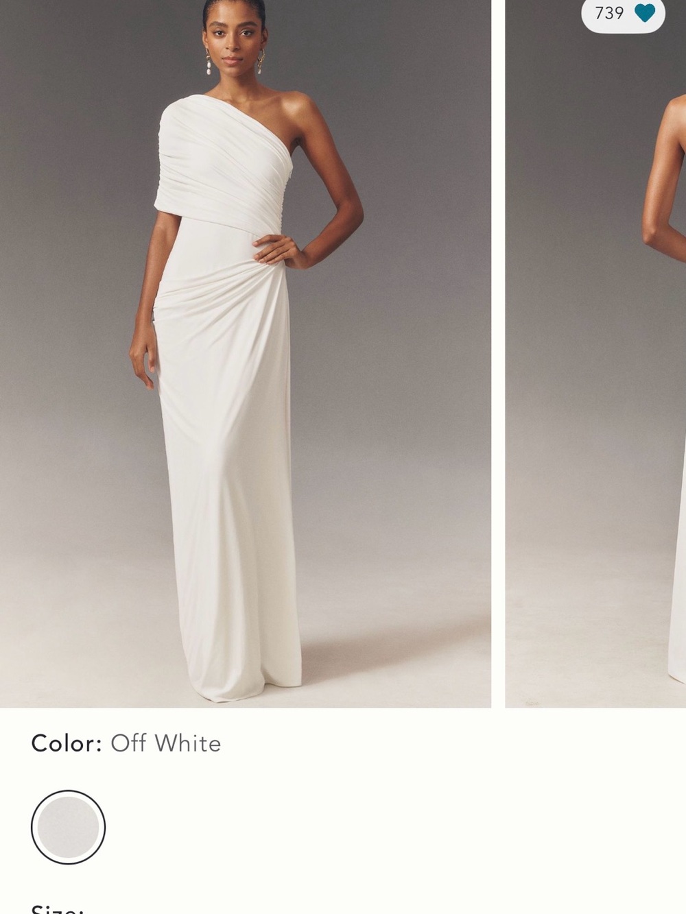 NWT Off White One-Shoulder Ruched Evening Dress Arcina Ori.